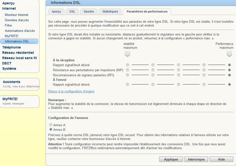 Comment puis-je modifier l'annexe sur mon FRITZ!Box Fon WLAN 73x0?